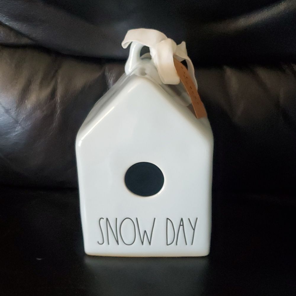 RAE DUNN “SNOW DAY” Ceramic Birdhouse – Winter Decor